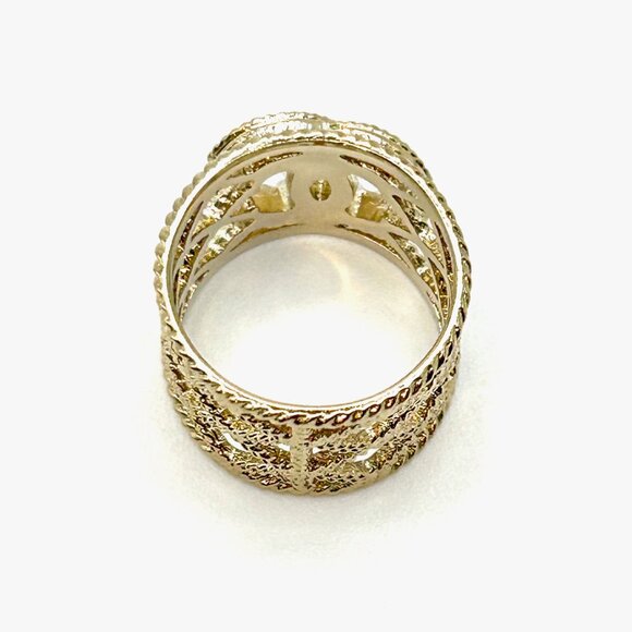 Chanel Gold Tone Faux Pearls and Strass CC Band RIng  EUC - Picture 7 of 12